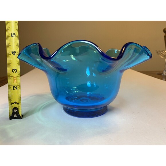 Vintage Hand Blown Blenko Art Glass Footed Bowl - Picture 5 of 6